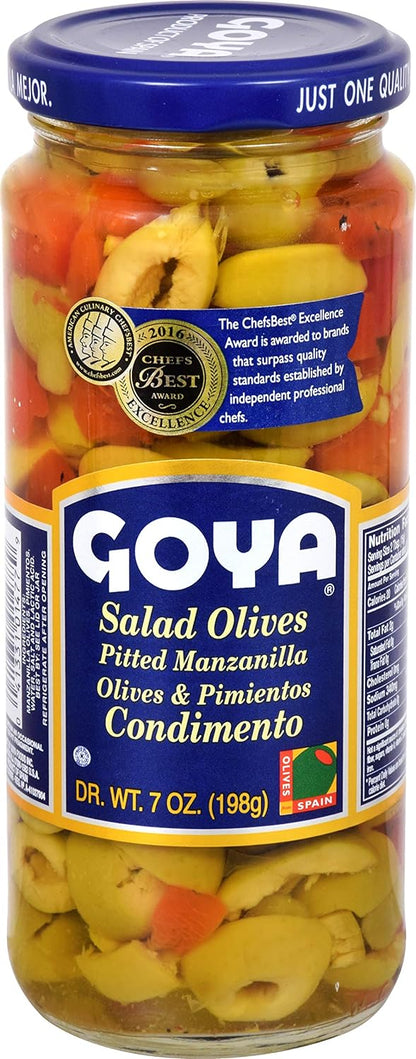 Goya Salad Olives, Pitted Manzanilla and Pimientos 7 Ounce -Case 1