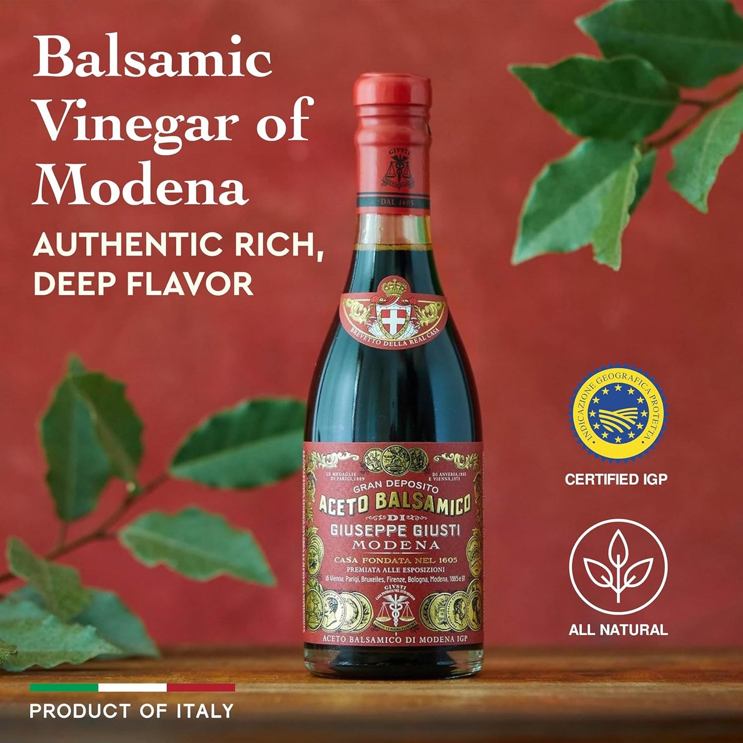 Giusti 3 Gold Medals Aged Balsamic Vinegar of Modena - Riccardo Giusti Aceto Balsamico di Modena IGP Certified, Gourmet Food Gift from Italy, Champagnotta - 250 ml - 1 Case