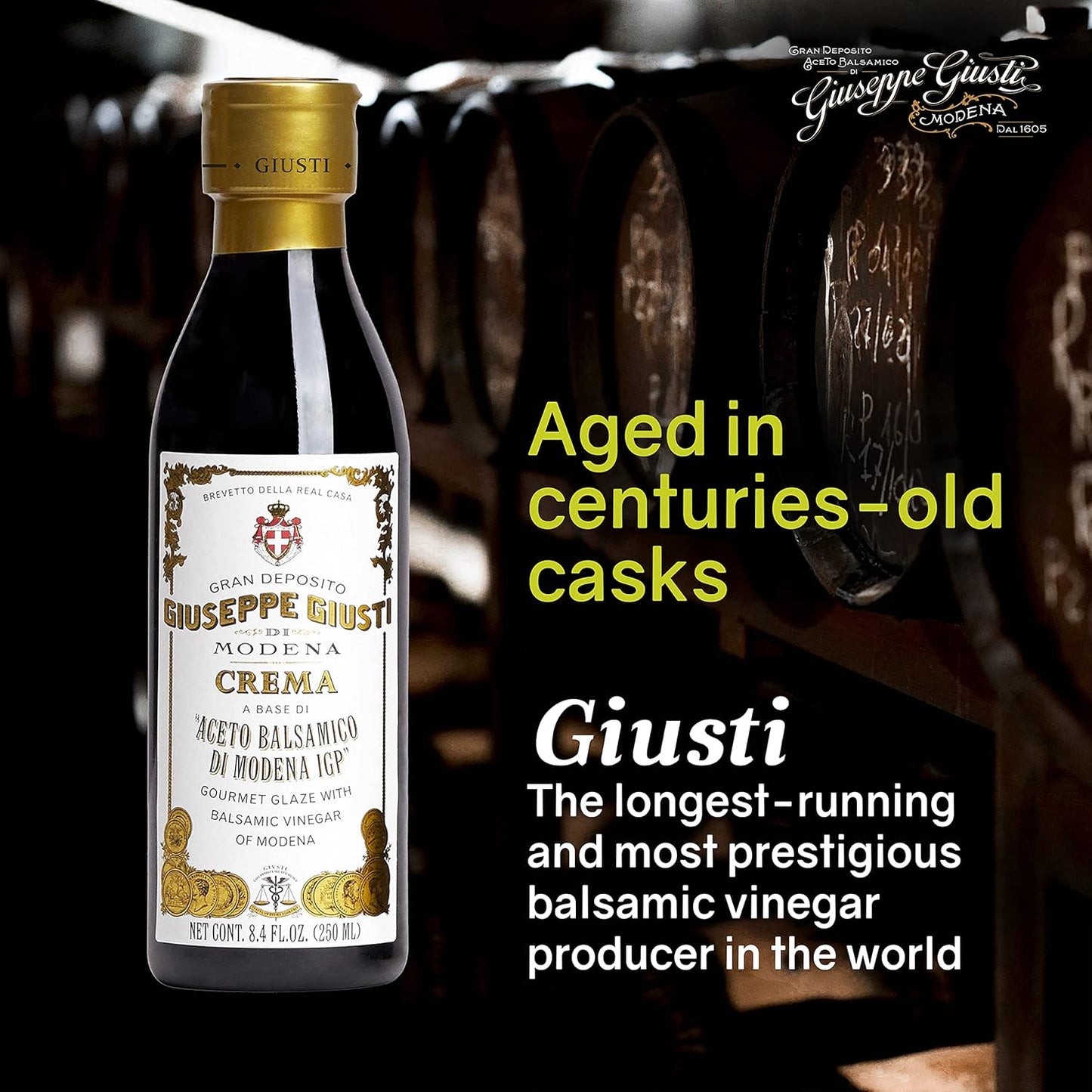 Giuseppe Giusti Italian Crema Balsamic Glaze Vinegar Reduction of Modena IGP, Natural Flavored Balsamic Vinegar Glaze Made With Balsamic Vinegar of Modena, Imported from Italy - 8.45 fl oz (250 ml) - 1 Case