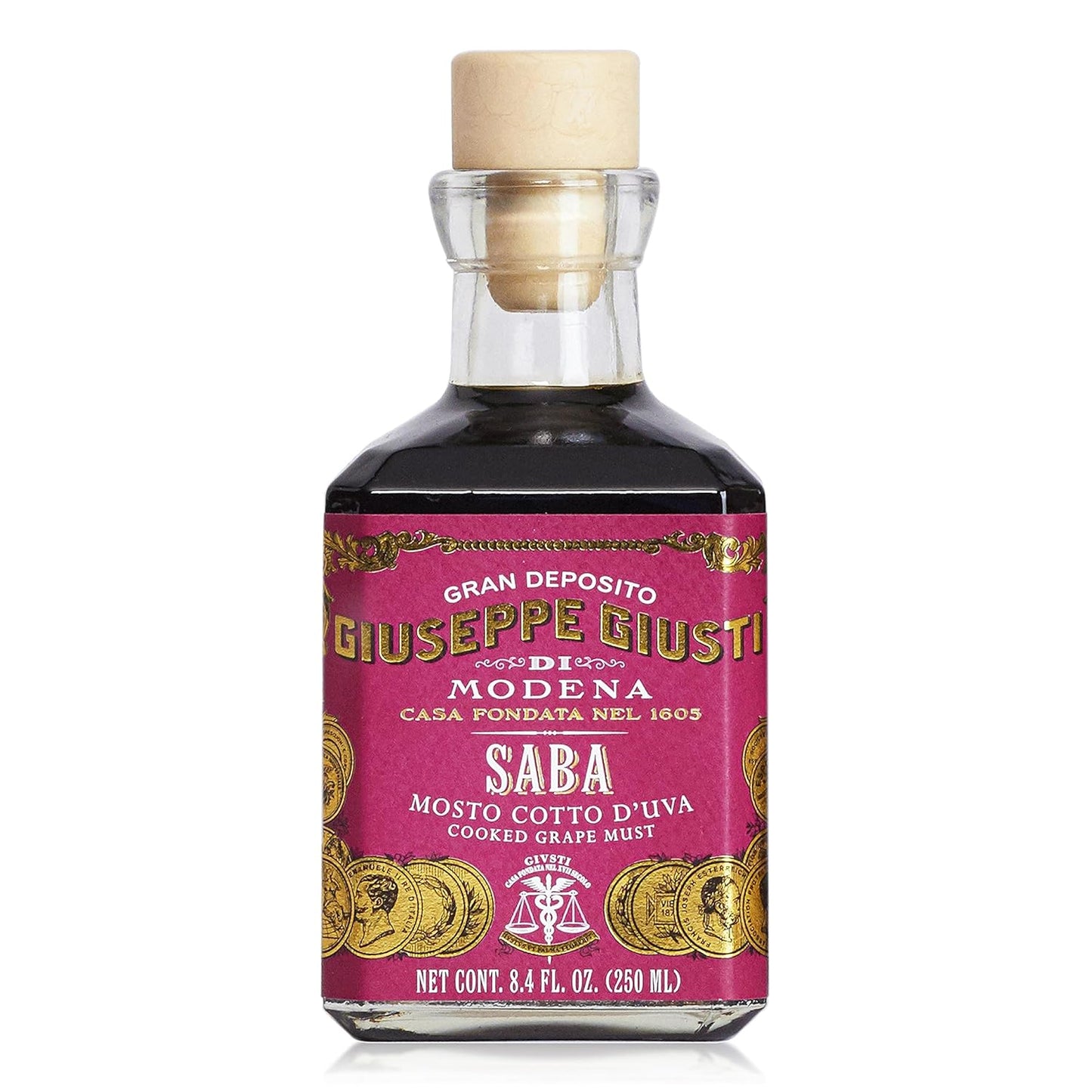 Giuseppe Giusti Saba - Italian Saba Cooked Grape Must Made in Modena, Italy - Gourmet Gift, Sweet and Fruity Flavor, 250ml Bottle - 1 Case