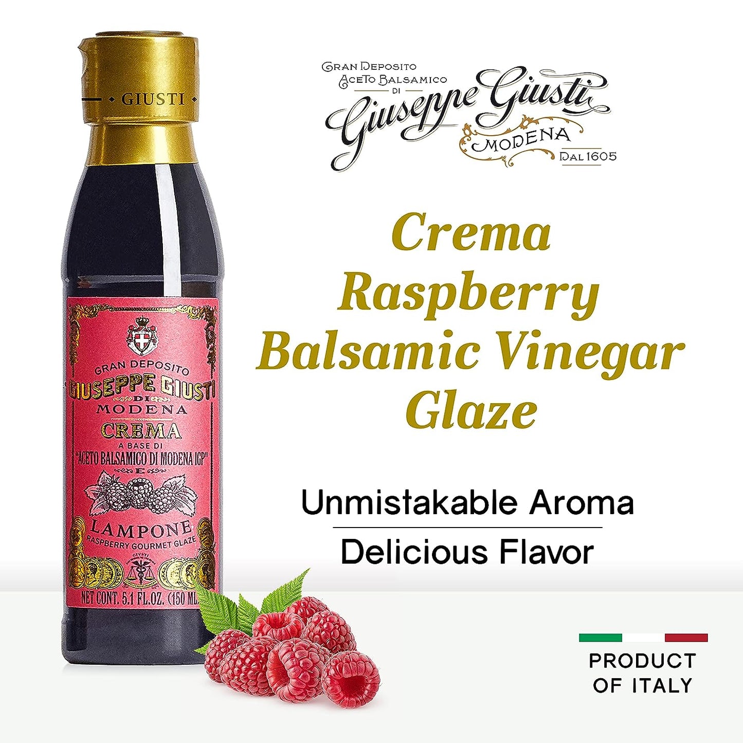 Giuseppe Giusti Crema Raspberry Balsamic Glaze of Modena - 150 ml - 1 Case