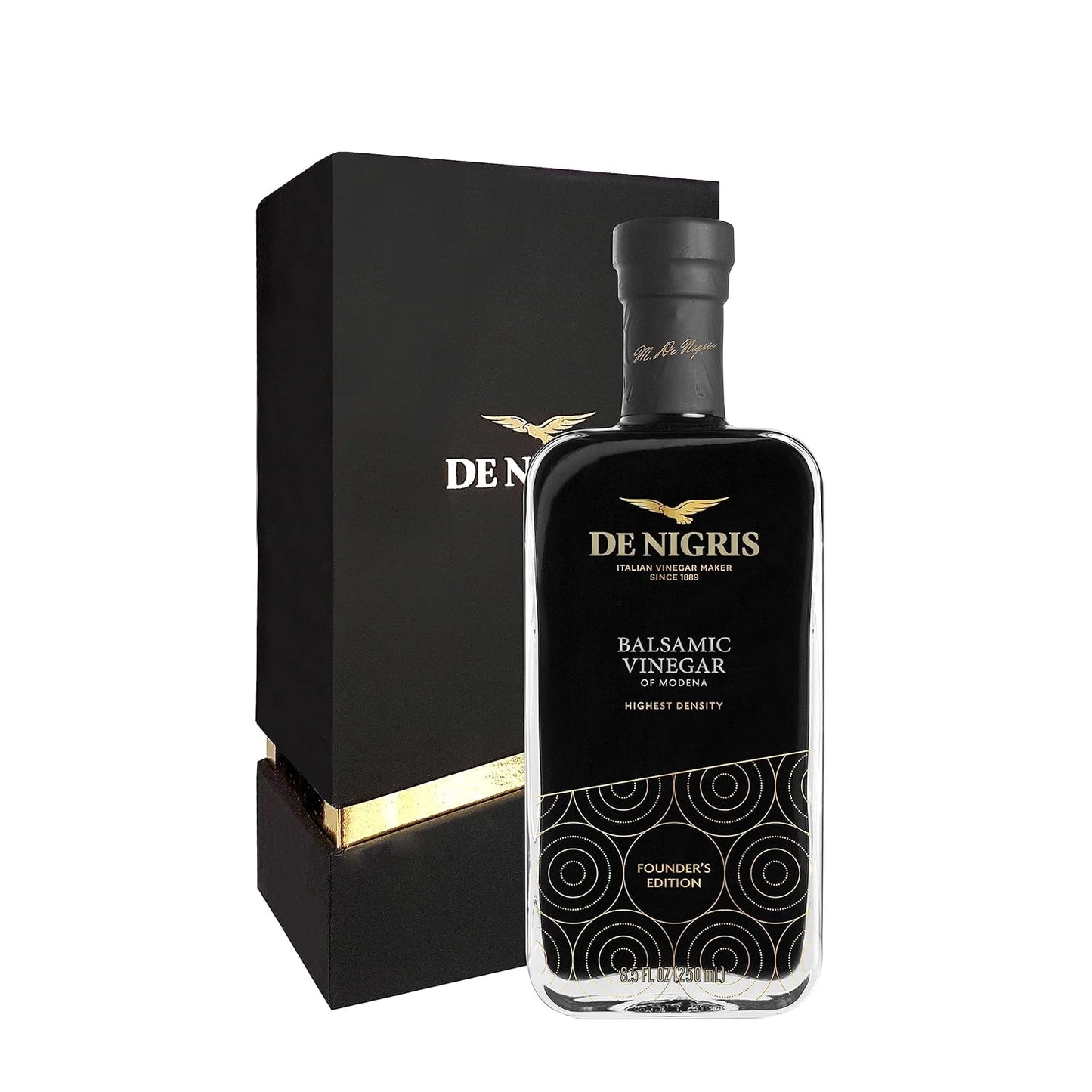 De Nigris Balsamic Vinegar Of Modena Excellence Line Founder's Edition Recipe (70% Grape Must) 8,5 Oz (250ml) | Balsamic Vinegar From Modena Italy Thick and Intense | Balsamic Vinegar Aged - Case 1