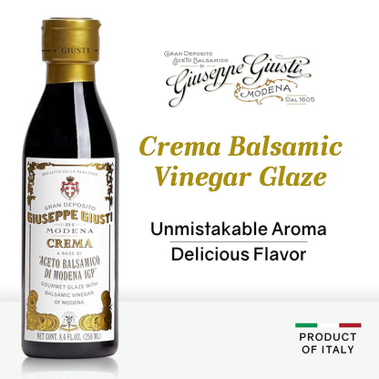 Giuseppe Giusti Italian Crema Balsamic Glaze Vinegar Reduction of Modena IGP, Natural Flavored Balsamic Vinegar Glaze Made With Balsamic Vinegar of Modena, Imported from Italy - 8.45 fl oz (250 ml) - 1 Case