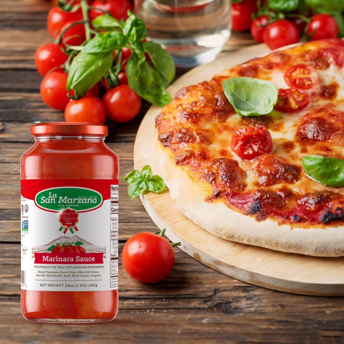 La San Marzano - Marinara Sauce - Pasta Sauce with 100% Italian Tomatoes Made in Italy - Peeled Tomatoes with Fresh and Natural Ingredients Non GMO Tomatoes, Vegan, Gluten Free, Kosher, Mediterranean Diet 24 Ounce Jar - 1 Case