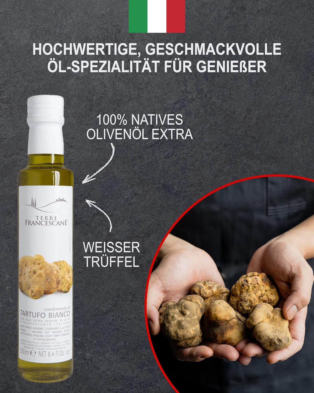 White Truffle Dressing with 100% ITALIAN Extra Virgin Olive Oil - 250ml - 8.45 Fl oz | Directly imported from selected artisanal farms in Italy - Case 1