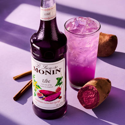 Monin - Ube Blend Syrup, Savory & Sweet, Blended With Notes of Fig, Cinnamon & Vanilla, Great for Lemonades, Boba Tea, & Coffee, Dairy-Free, No Artificial Sweeteners, Gluten-Free (Glass, 750 mL) - Case 1