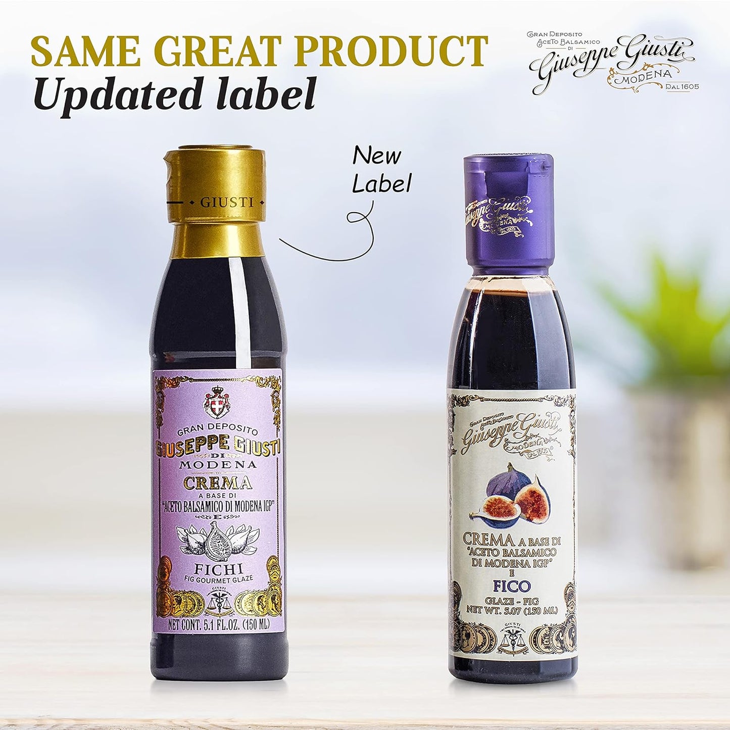 Giuseppe Giusti Fig Balsamic Glaze Reduction of Balsamic Vinegar of Modena IGP - Natural Fig Flavored Balsamic Vinegar Glaze Made with Grape Must and Figs, Imported from Italy 5.07 fl oz (150ml) - 1 Case