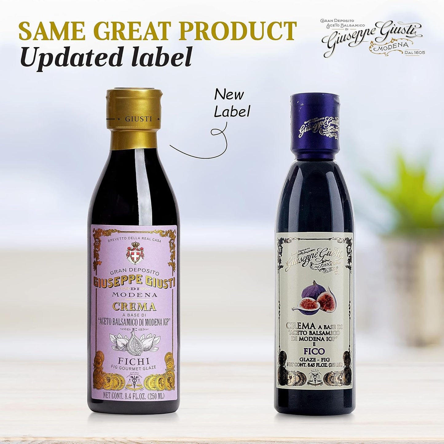 Giuseppe Giusti Fig Balsamic Glaze Reduction of Balsamic Vinegar of Modena IGP - Natural Fig Flavored Balsamic Vinegar Glaze Made with Grape Must and Figs, Imported from Italy 8.45 fl oz (250 ml) - 1 Case