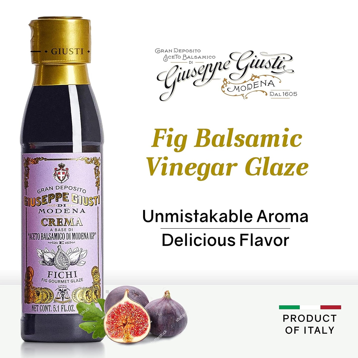 Giuseppe Giusti Fig Balsamic Glaze Reduction of Balsamic Vinegar of Modena IGP - Natural Fig Flavored Balsamic Vinegar Glaze Made with Grape Must and Figs, Imported from Italy 5.07 fl oz (150ml) - 1 Case