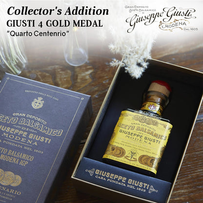 Giuseppe Giusti 4 Gold Medals "Quarto Centenario" Cubica Traditional Balsamic Vinegar of Modena IGP Aged Over 15 Years Old - 250ml - Includes Collector's Gift Box - 1 Case