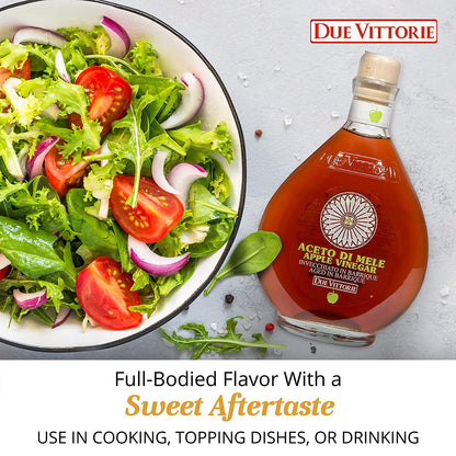 Due Vittorie Apple Vinegar - Easy to Drink Raw Apple Cider Vinegar Aged in Barrique Wine Barrels, Gourmet Vinegar for Cooking, Imported From Italy, All Natural - 16.9 fl oz / 500ml - Case 1