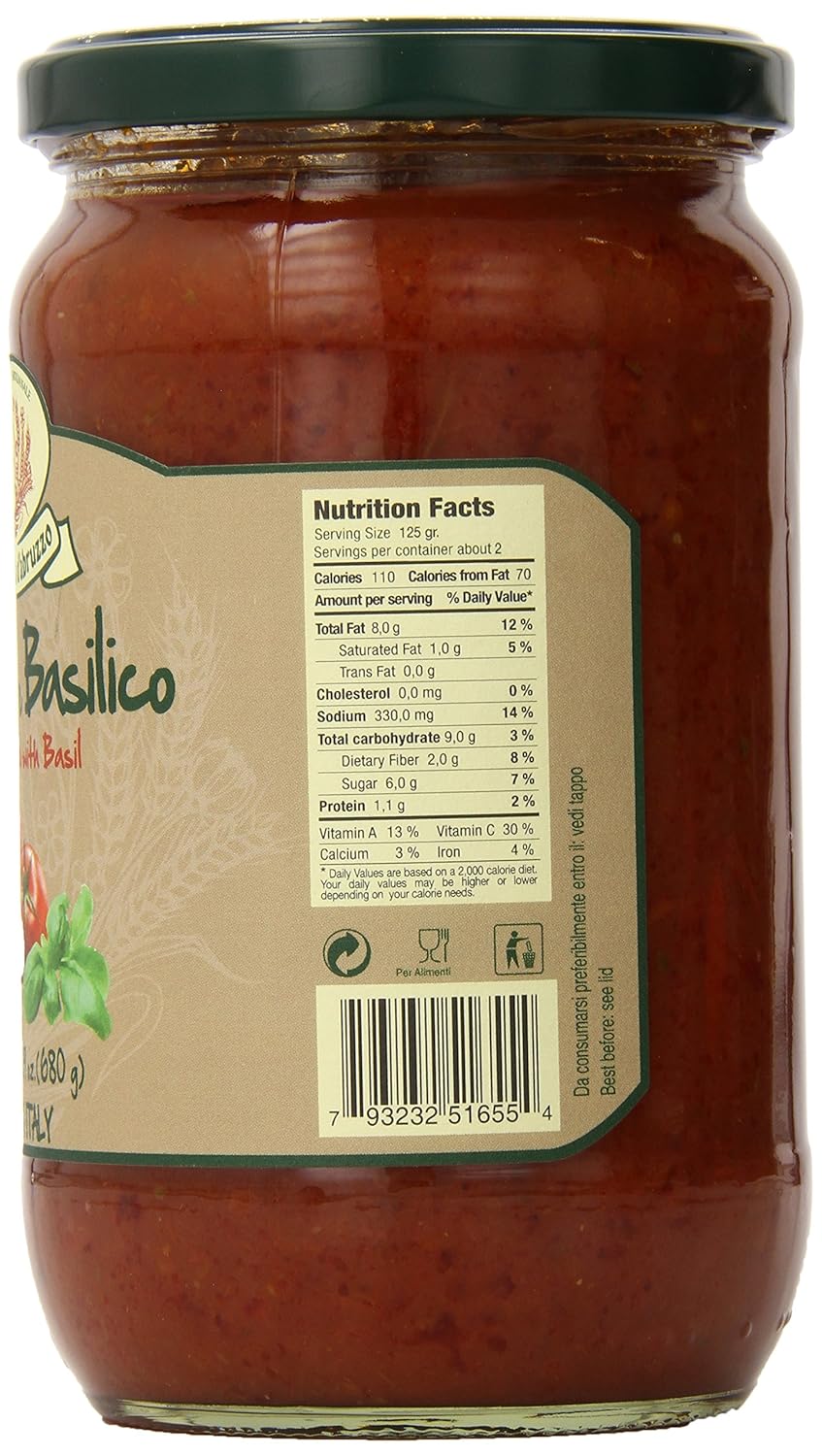 Rustichella d'Abruzzo Tomato Sauce with Basil - 24 ounce - Case 1