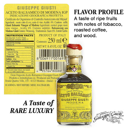 Giuseppe Giusti 4 Gold Medals "Quarto Centenario" Cubica Traditional Balsamic Vinegar of Modena IGP Aged Over 15 Years Old - 250ml - Includes Collector's Gift Box - 1 Case