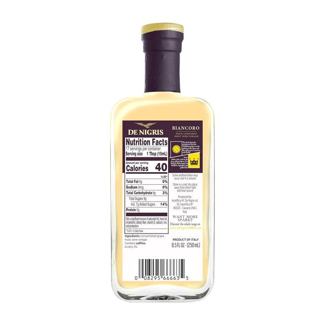 De Nigris Excellence Line - Biancoro Sweet White Wine Vinegar 8,5 Oz (250ml) | with Balsamic Vinegar From Modena Italy, Sweet And Sour Condiment | Aged - Case 1