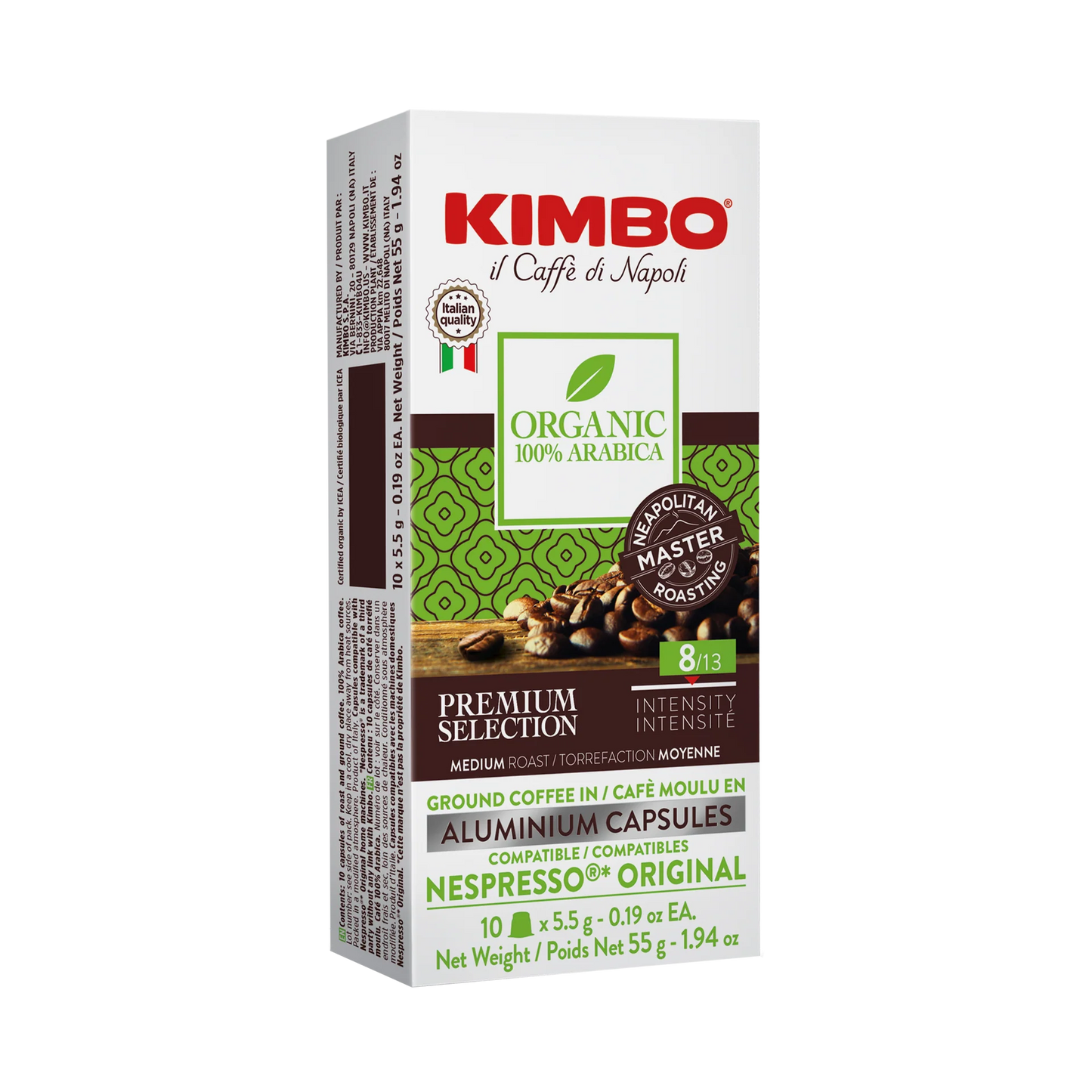 Kimbo 10 Count Espresso Decaf Capsules in Aluminium - Smooth & Rich Italian Roast for Nespresso - 1 Case