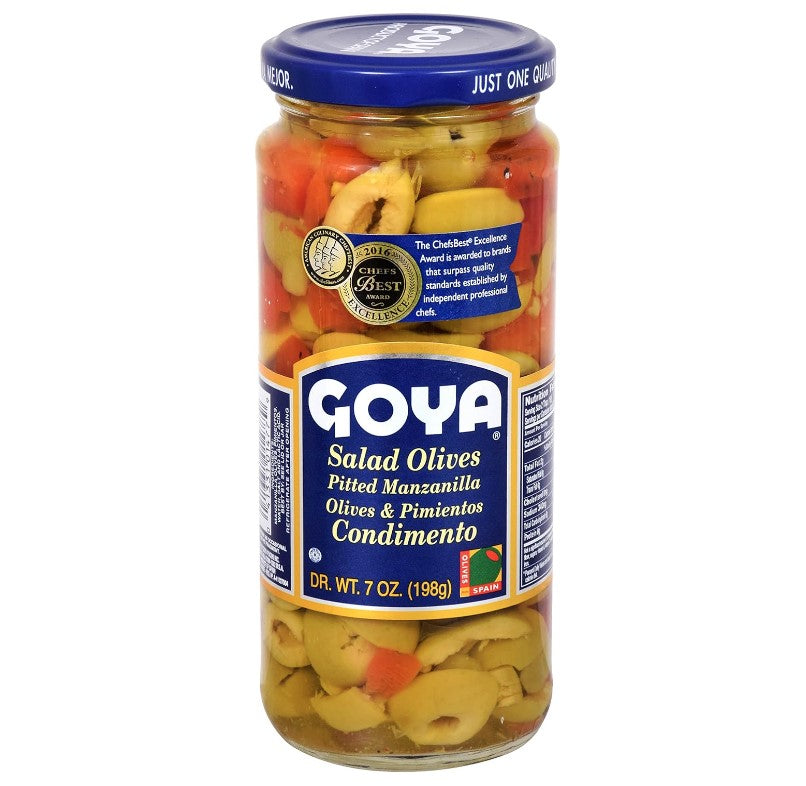 Goya Salad Olives, Pitted Manzanilla and Pimientos 7 Ounce - Case 1