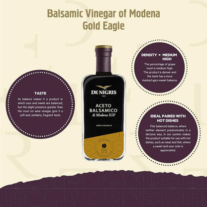 De Nigris Balsamic Vinegar Of Modena Excellence Line - Gold Eagle (55% Grape Must) 8,5 Oz (250ml) | Balsamic Vinegar From Modena Italy, Soft and fragrant taste | Balsamic Vinegar Aged - Case 1