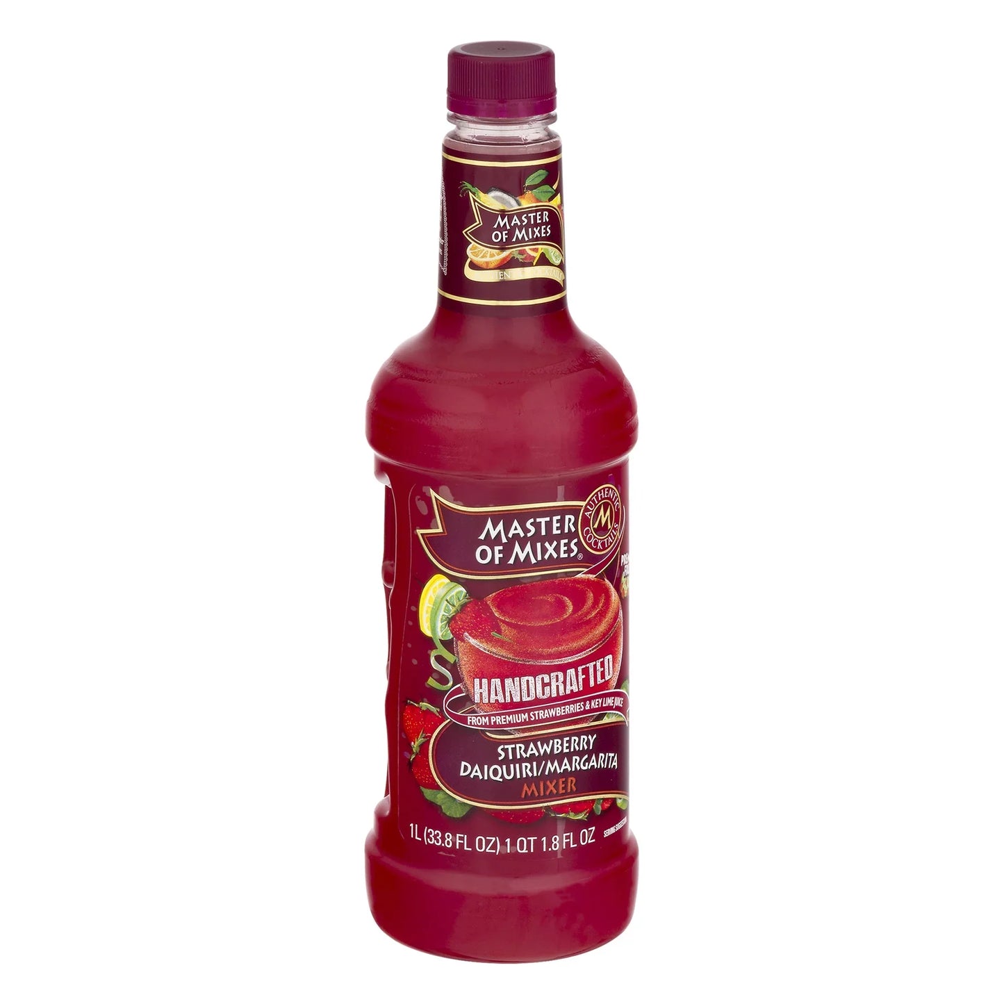 Master of Mixes Strawberry Daiquiri/Margarita Mixer Ready To Use, 1 Liter Plastic Bottle, Shelf-Stable - Case 1